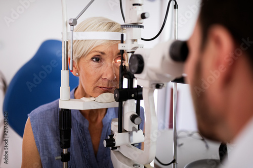 Ophthalmology concept. Patient eye vision examination in ophthalmological clinic photo