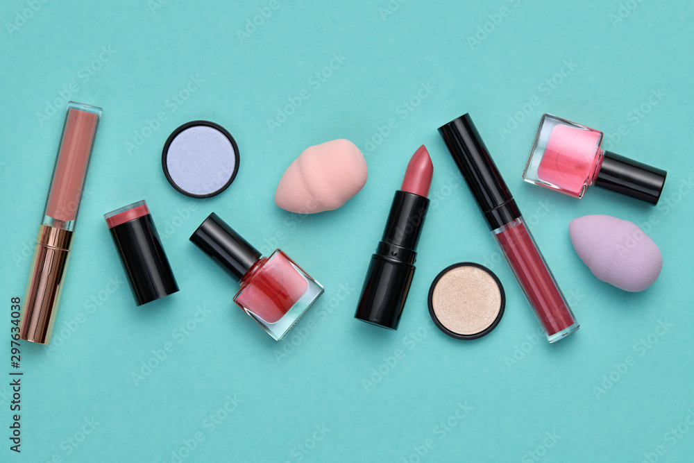 Fashion Cosmetic Makeup Beauty product on mint Fashion Cosmetic Makeup Beauty product on mint