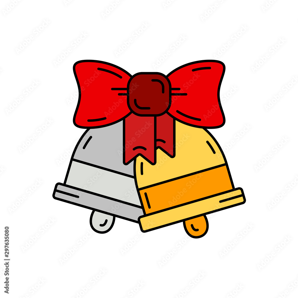 Winter traditional gold and silver door bell with ribbon icon. Holiday Xmas winter trendy decoration background. Happiness holidays event, carnival party element. Vector color illustration vintage. Winter traditional gold and silver door bell with ribbon icon. Holiday Xmas winter trendy decoration background. Happiness holidays event, carnival party element. Vector color illustration vintage.