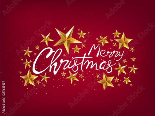 Merry christmas greeting card with gold stars, handwritten text and sparkles....