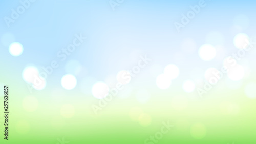 Green vector landscape with bokeh. Sky and grass