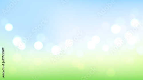 Green vector landscape with bokeh. Sky and grass