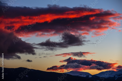 Beautiful sunset on the Ski resort of Font Romeu in the  Pyrenees mountains, France  © thomathzac23