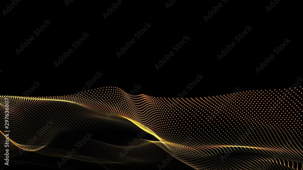 4k. Wave lines. Abstract background. Line pattern. Wavy texture. Motion graphics. Dots animation. Glowing waves. Gold color. Seamless loop  3840x2160