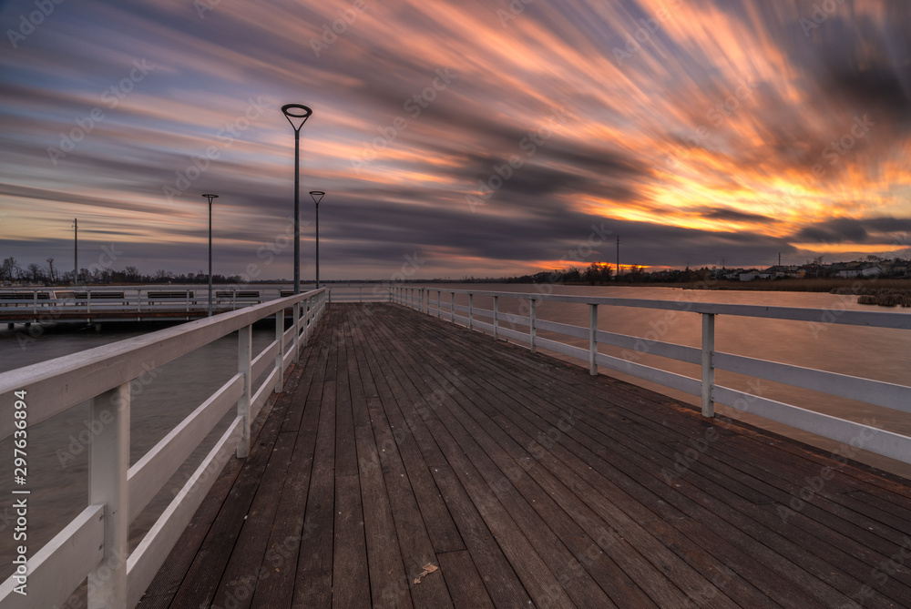 Sunset on the pier in Znin