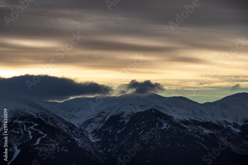 Beautiful sunset on the Ski resort of Font Romeu in the  Pyrenees mountains  France 