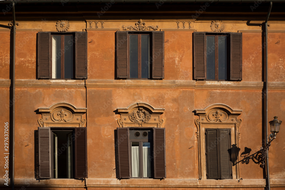 Window Styles On Rome Windows and shutters of ancient Rome, old buildings facade Stock Photo ...