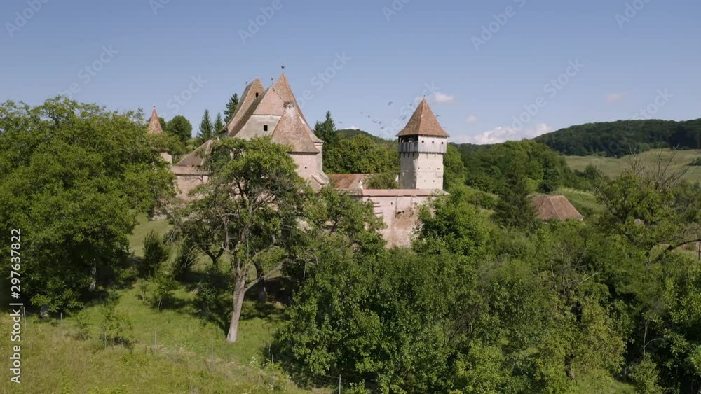 4K Alma Vii Romania Fortified Church with Birds Flying Drone Aerial 4K Alma Vii Romania Fortified Church with Birds Flying Drone Aerial