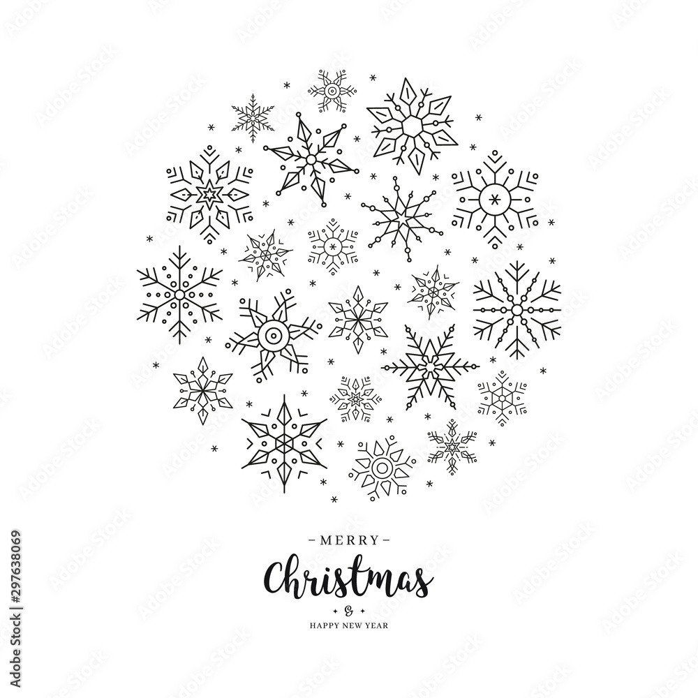 Christmas snowflake circle white greeting minimal modern design on white background. Christmas snowflake circle white greeting minimal modern design on white background.