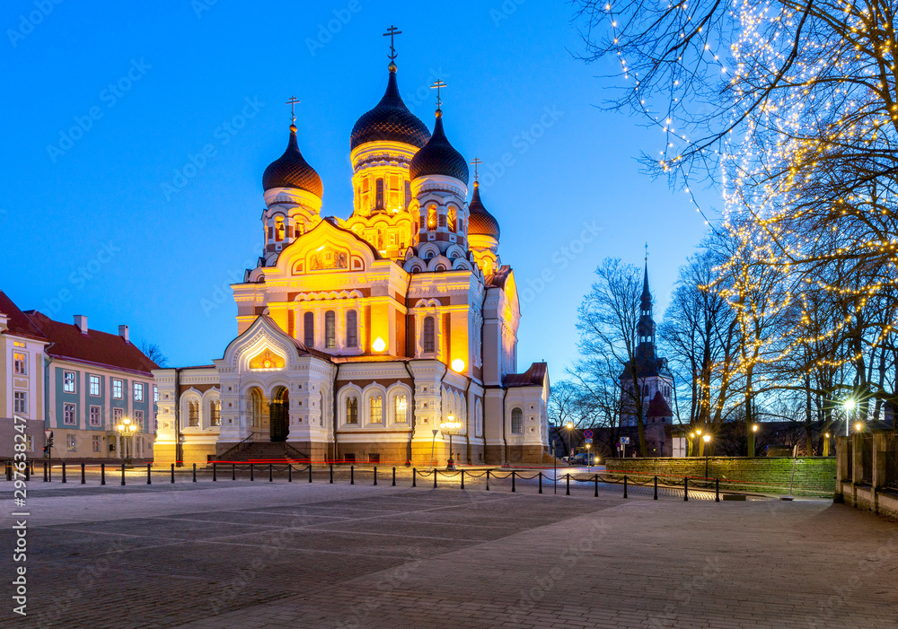 Tallinn. Alexander Nevsky Cathedral at sunset.