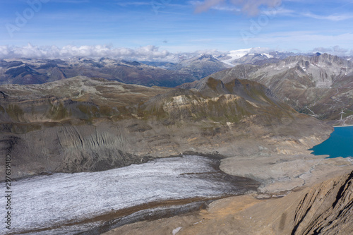 A spectacular glacier in the Alps, on the border between Italy and Switzerland, near the town of Riale, Italy - October 2019.