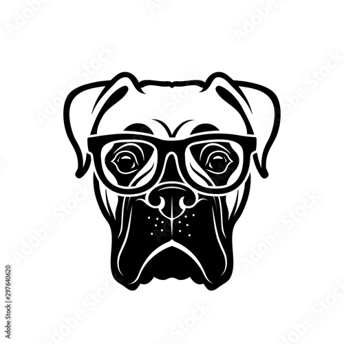 Boxer dog wearing eyeglasses - isolated outlined vector illustration