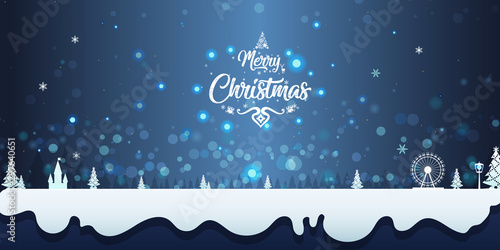 Merry Christmas and happy new year.  Celebrate for season's greeting for landscape gold background, snow, card, and happiness. Vector Illustration