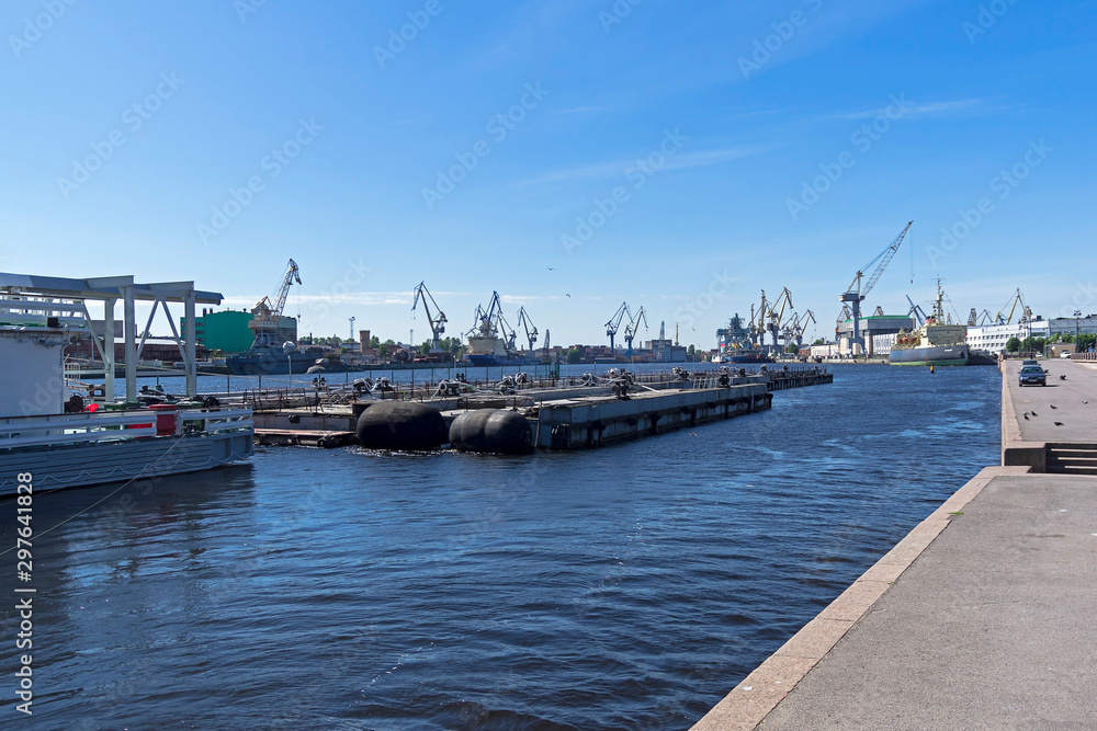 Cranes of the Baltic Shipyard and Admiralty Shipyard. Saint Petersburg, Russia.