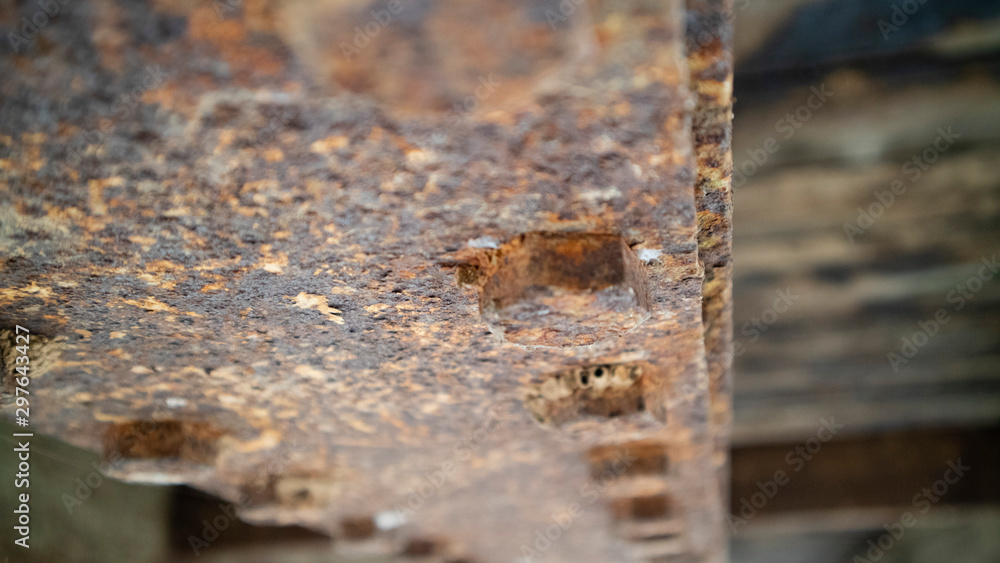 A rusty iron plate due to oxidation from natural changes A rusty iron plate due to oxidation from natural changes
