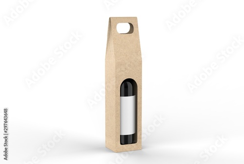 Corrugated Cardboard Wine Box Wine Bottle For Branding. 3d render illustration.