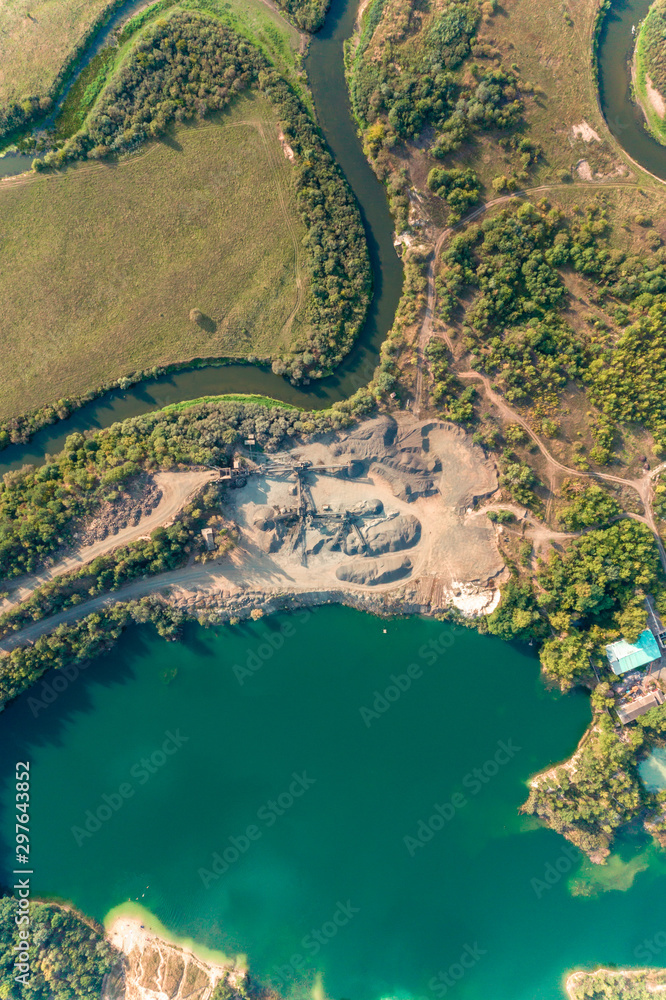 Aerial view of aerial view of basalt pillars, basalt industry.