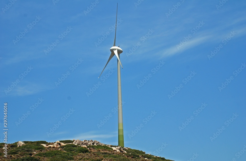 A wind turbine on the Greek island of Tilos. The island aims to