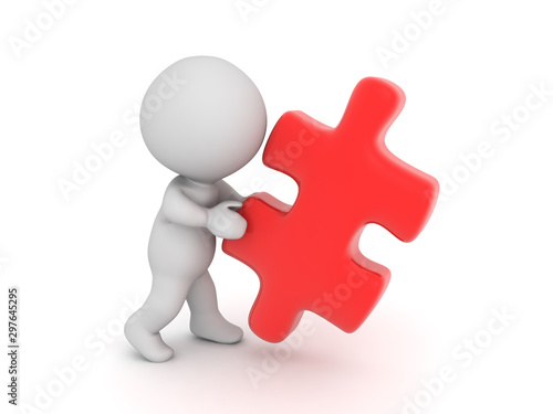 3D Character holding big red puzzle piece