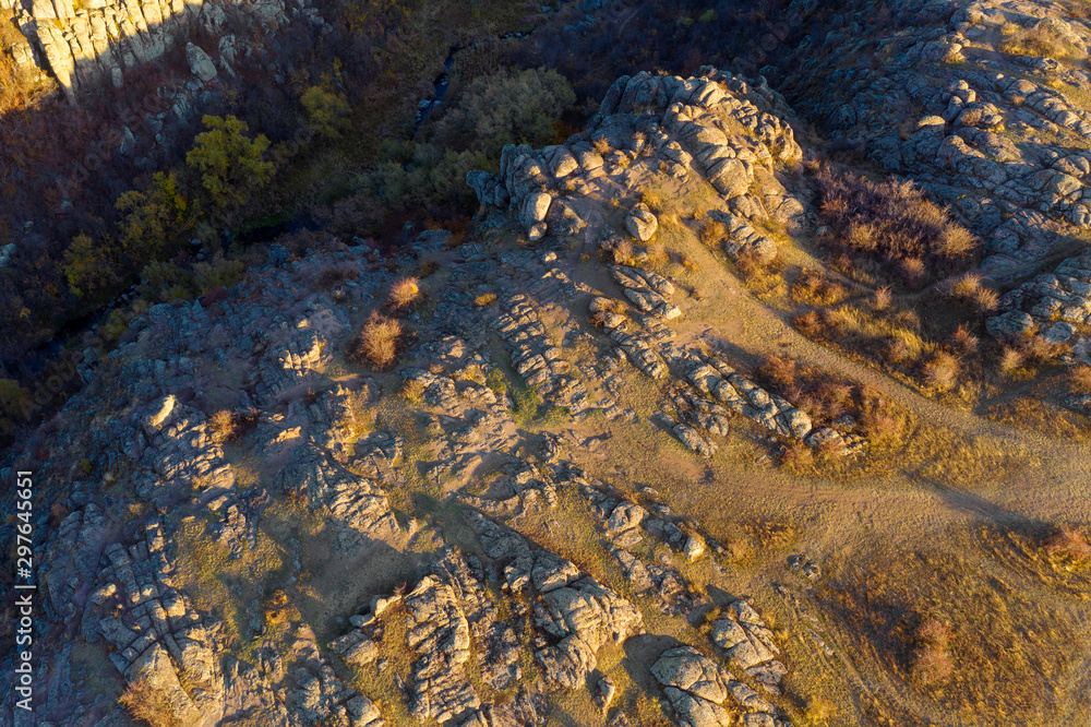 Rift and rocks top view. Canyon. Aero photo shooting Rift and rocks top view. Canyon. Aero photo shooting