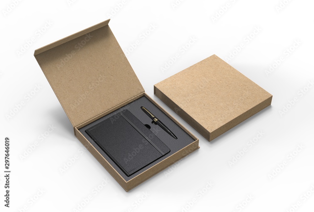 Blank dairy and pen set for branding and mock up. 3d render illustration. Blank dairy and pen set for branding and mock up. 3d render illustration.