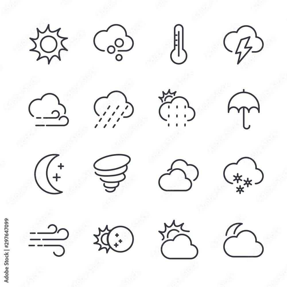 Weather line icon template color editable. Wind, Blizzard, Sun, Rain and more vector illustration for graphic and web design. Weather symbol vector sign isolated on white background. Weather line icon template color editable. Wind, Blizzard, Sun, Rain and more vector illustration for graphic and web design. Weather symbol vector sign isolated on white background.