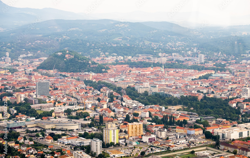 City Graz aerial view with district Gries in Styria, Austria City Graz aerial view with district Gries in Styria, Austria