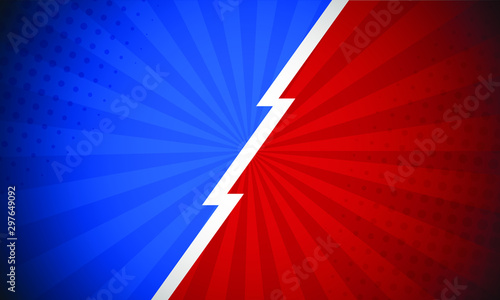 Red and blue, Versus superhero, comic pop art retro, fight background. 