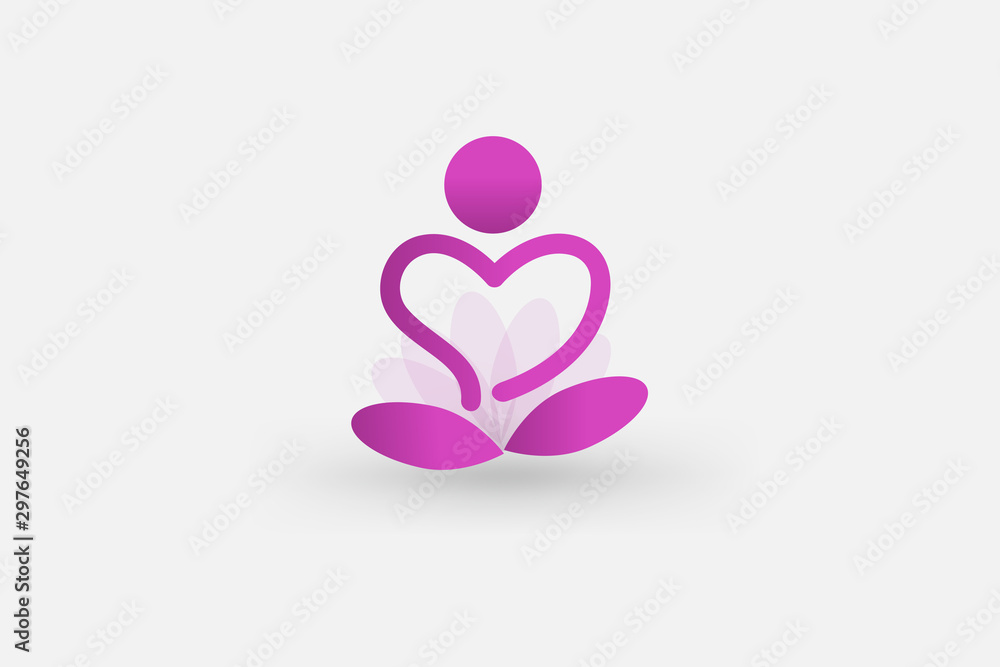 Logo yoga man flower love heart line art icon vector web image design Logo yoga man flower love heart line art icon vector web image design