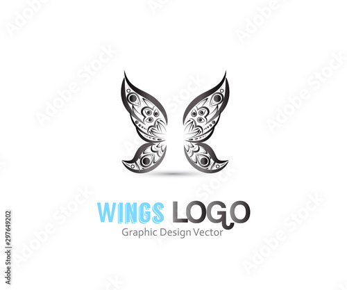 Butterfly tattoo wings mandala art logo vector image design template