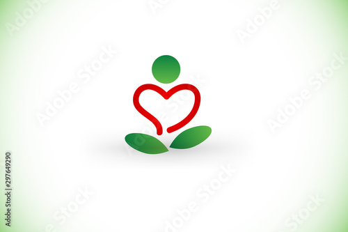 Logo yoga man love heart con vector web image