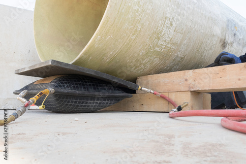 Firefighters practicing rescue with liftings bags