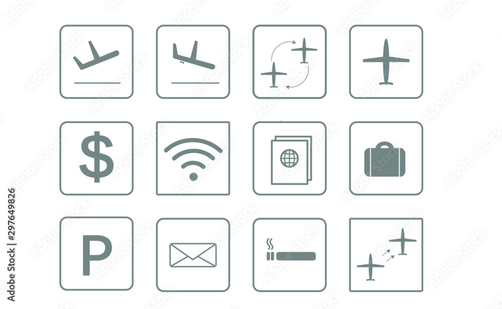 airplane flight vector icons and buttons - airport minimal style - arrival, departure, transfer and other airport related vector icons airplane flight vector icons and buttons - airport minimal style - arrival, departure, transfer and other airport related vector icons