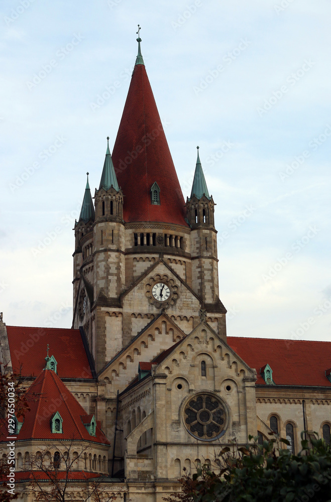 Saint Francis of Assisi Church clock and towers Vienna Austria