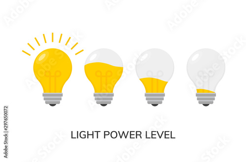 Vector light bulb power level icon isolated. Light lamp symbol electric concept