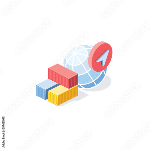 Containers global Logistics. Vector 3d isometric, color web icon, new flat style. Creative illustration design, idea for infographics.