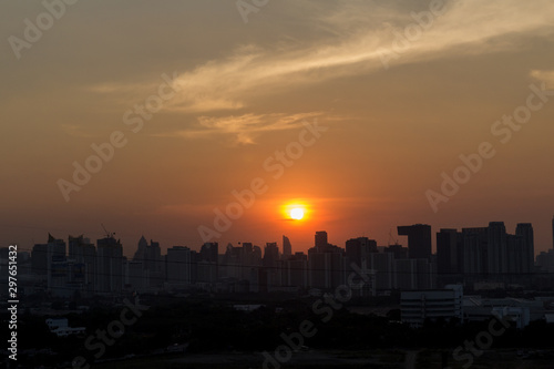 City building silhouette Under construction The sky at sunset in summer