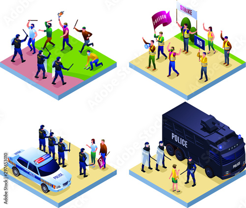 Demonstration 2x2 illustration isometric icons on isolated background photo