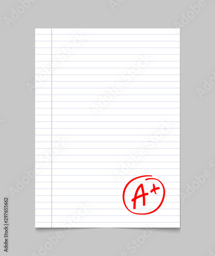 Grade result A plus. Hand drawn vector grade A plus in red circle. Test exam mark report