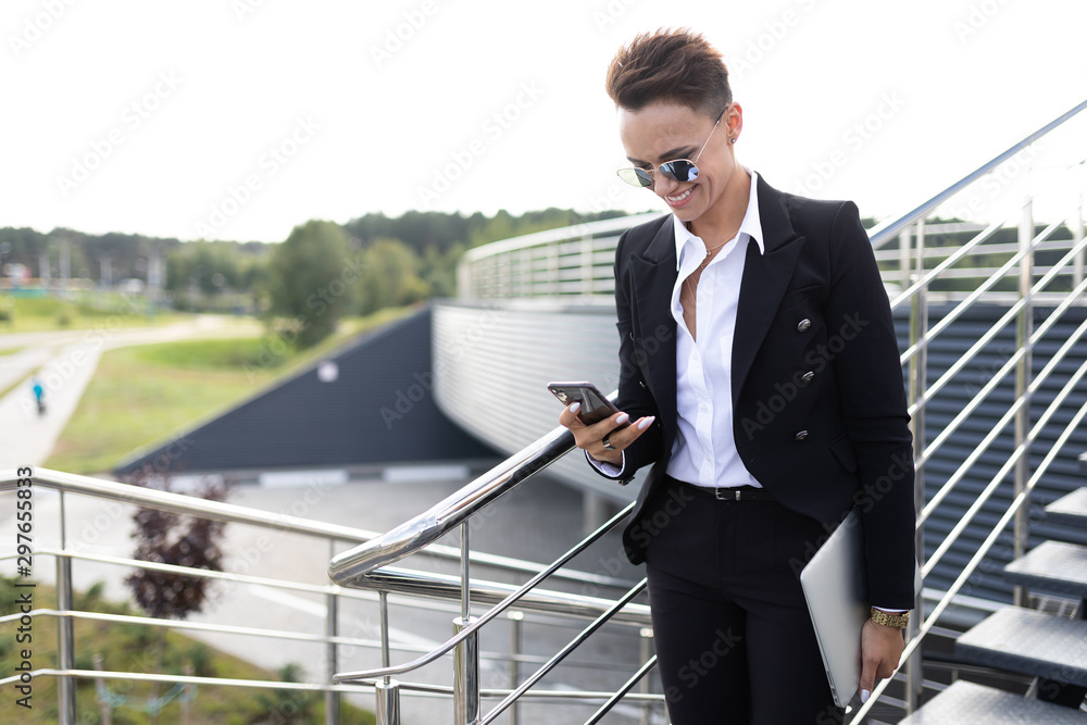 Business On The Go, concept of young successful business lady, professional in company management Business On The Go, concept of young successful business lady, professional in company management