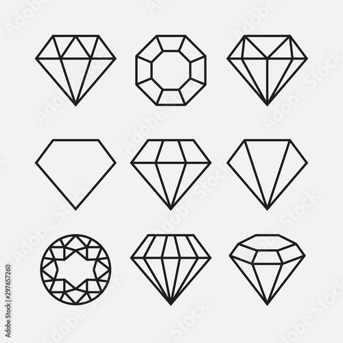 Diamond line gem icon. Vector crystal value outline stone brilliant, luxury flat icon set