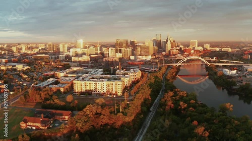 Historic Arch Bridge Carries Traffic over the Cumberland River next to Nashville photo