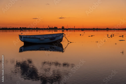 boat at sunset