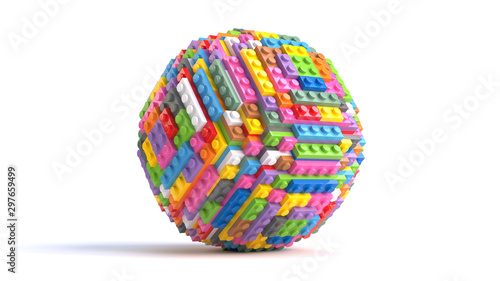 Colored toy bricks in form of sphere isolated on white background