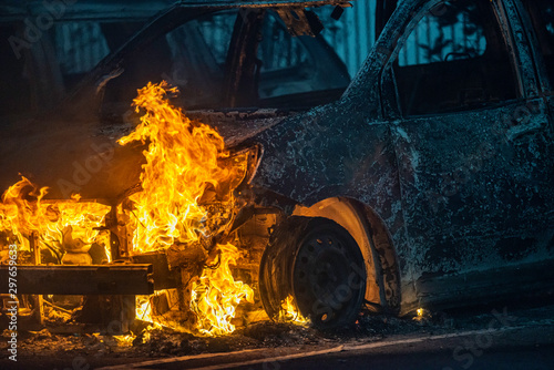 car on fire burning
