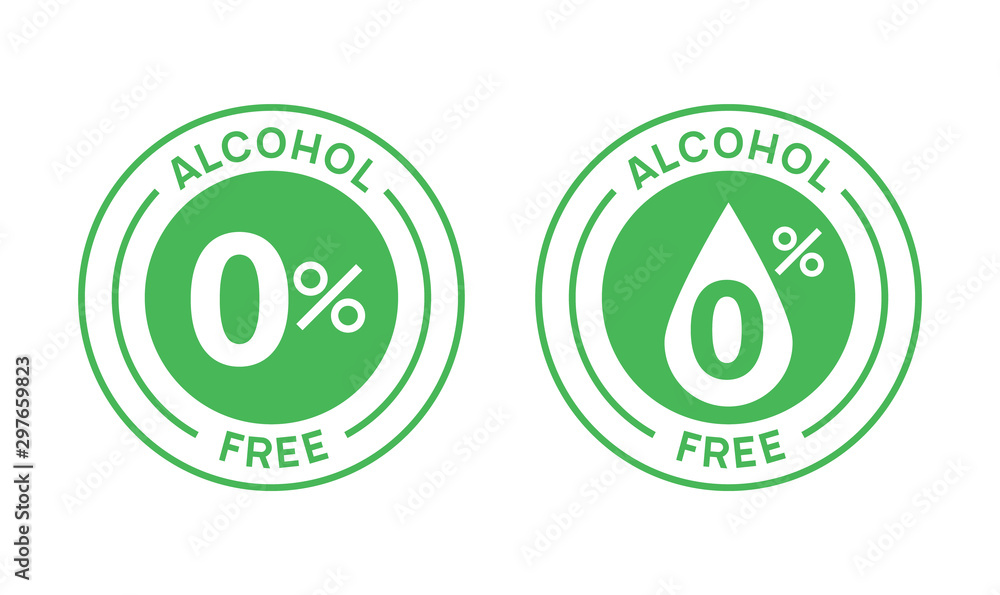 Non alcoholic round icon stamp. Zero alcohol sign seal. Alcohol free