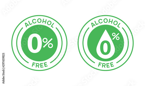 Non alcoholic round icon stamp. Zero alcohol sign seal. Alcohol free emblem mark label