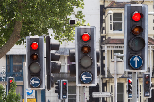 traffic lights all at red