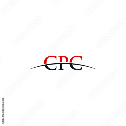 Initial letter CPC, overlapping movement swoosh horizon logo company design inspiration in red and dark blue color vector