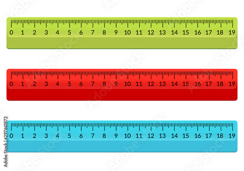 Ruler school flat centimeter. Scale inch rule millimeter plastic isolated illustration